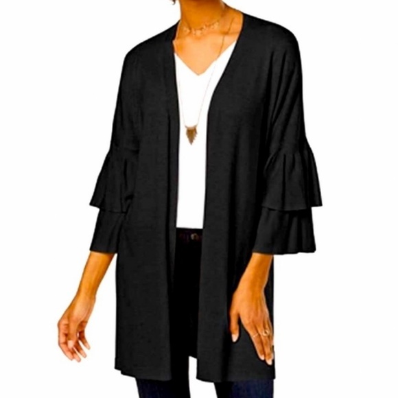 Tribekka 44 Black Cardigan Sweater with Tiered Ruffle Sleeves. Size M - Picture 1 of 4